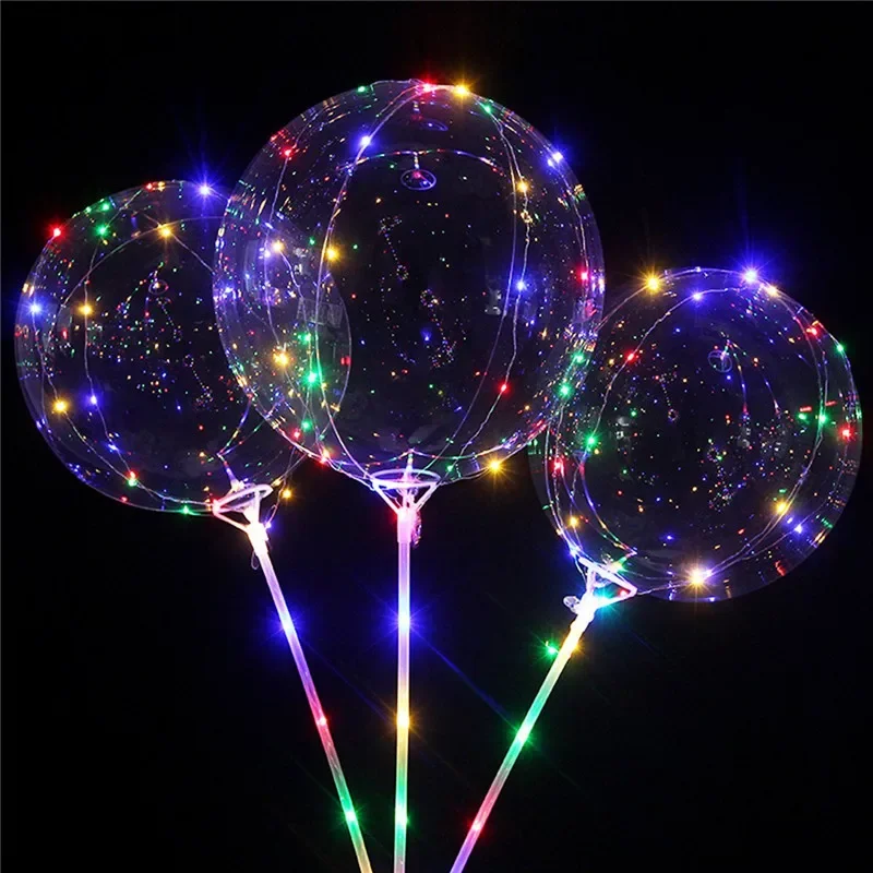 Luminous Led Bobo Balloon Helium Transparent Ballons Sticks Wedding Birthday Party Decorations Kids Clear LED Light Balloon