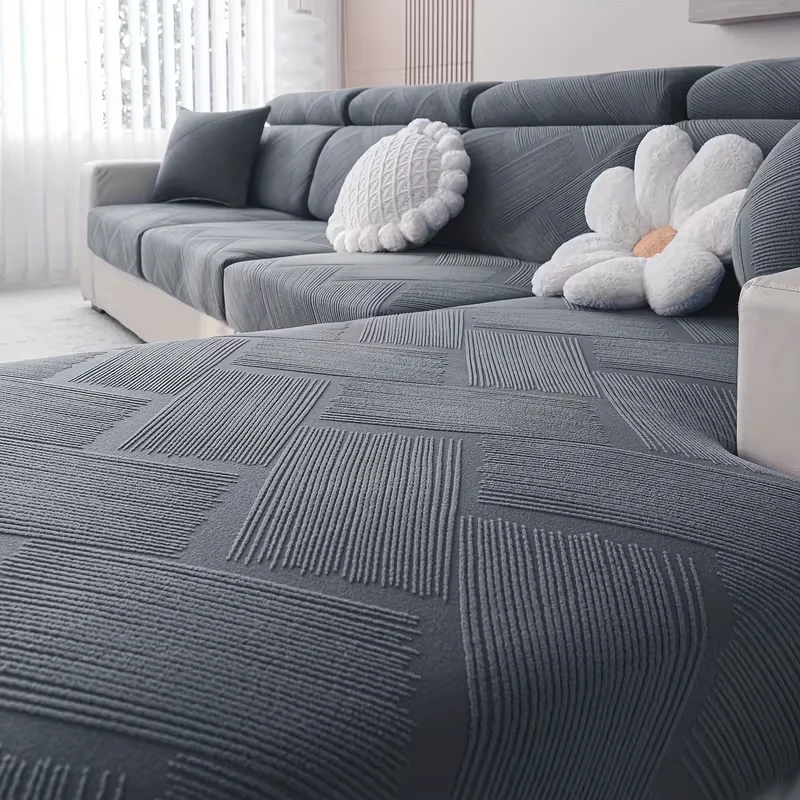 Jacquard Solid Color Elastic Sofa Cover, Pet Friendly Scratch Resistant Dust-Proof Machine Washable Sofa Protector