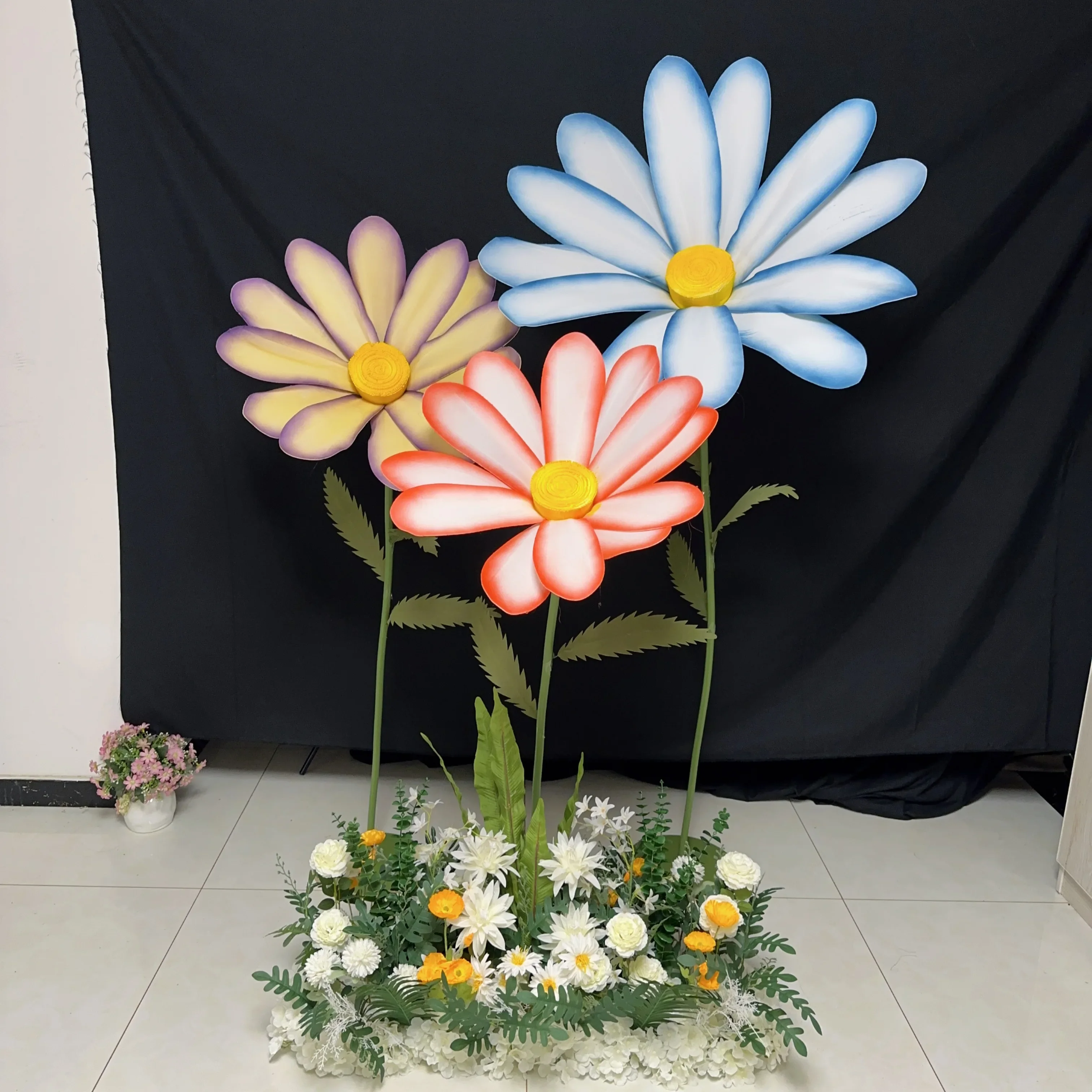 

3Pcs Giant Artificial Daisy Foam Flower Wedding Road Guide Flower Stand Birthday Party Backdrop Decor Home Stage Window Layout