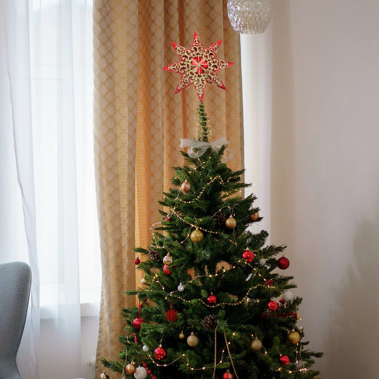 

Tree Star Topper Christmas Tree Decoration Elegant Design Glittering Attractive Exquisite Production Realistic Texture Home