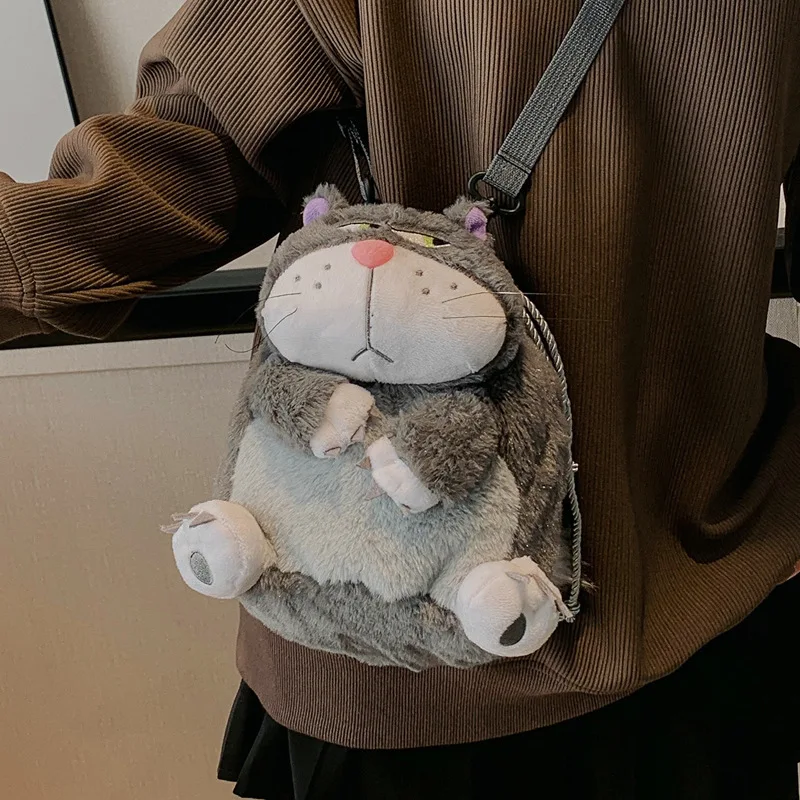 Kawaii Lucifer Cat Bag Women Plush Backpack Cartoon Anime Cinderella Pet Plush Doll Toy Portable Drawstring Shoulder Bag Gift