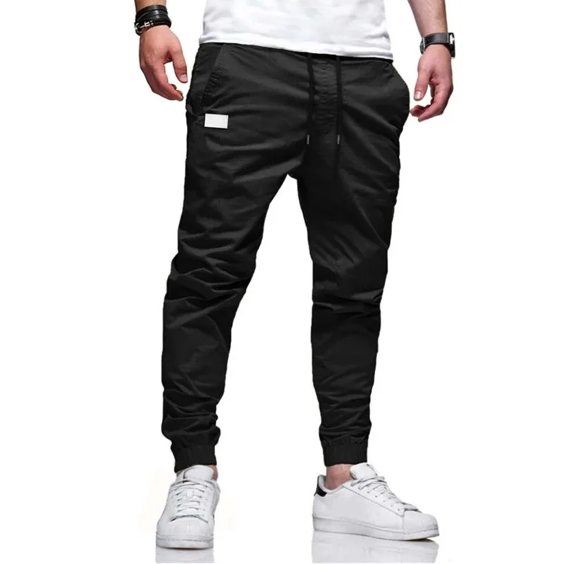 Pantalon Cargo pour hommes, Long, couleur unie, droit, à lacets, taille élastique, coupe cintrée, épissure de poche, cordon de serrage décontracté, automne