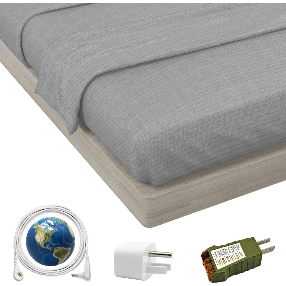 

Earthing Grounding Fitted Sheet with Earth Connection Cable 5% Pure Silver Fiber and 95% Cotteon Conductive Bed Sheet Deep Pocke