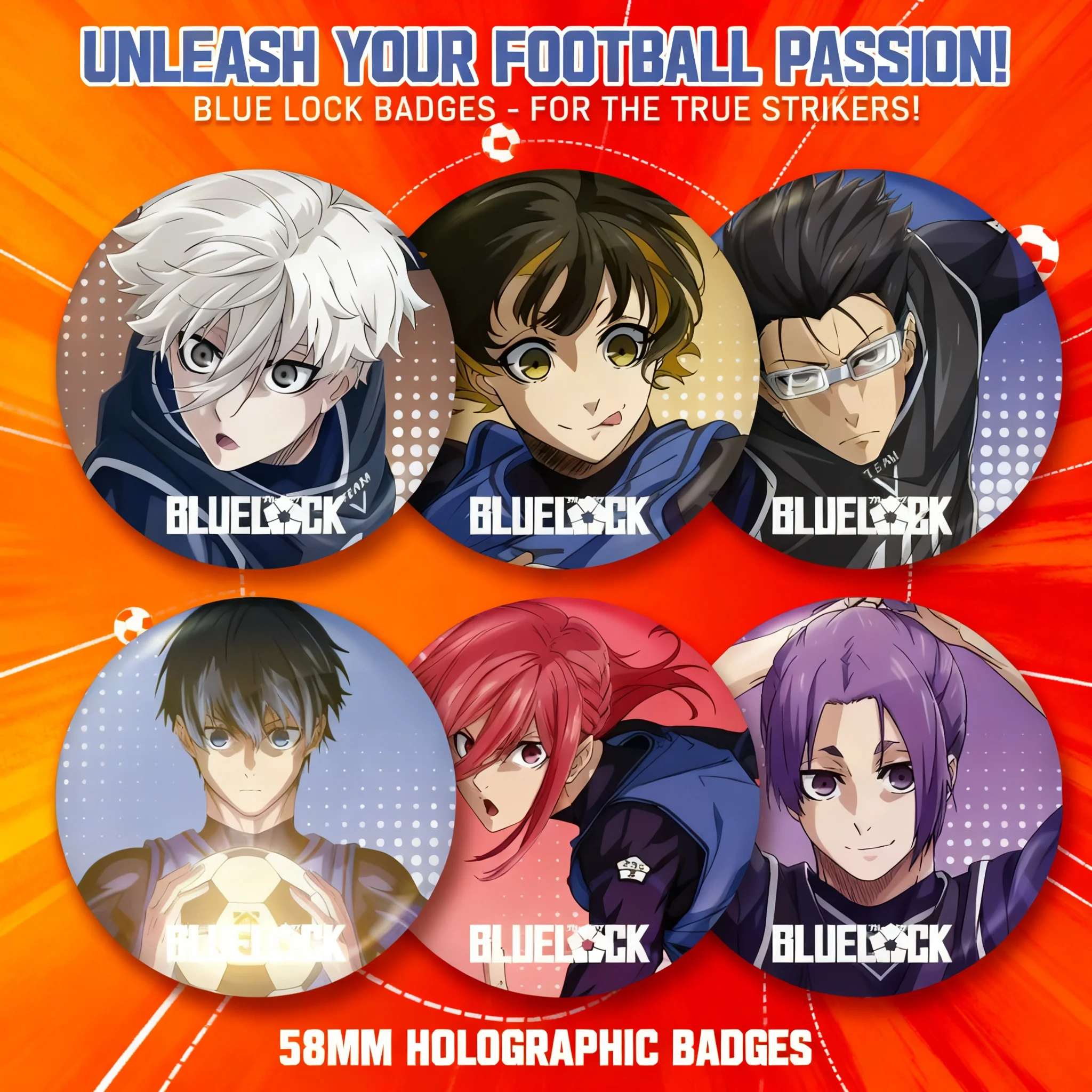 

Коллекционный лазерный значок 58 мм по аниме Blue Lock: Наги Сейширо, Бачира Мегуру, Исаги Йоичи – подарок для фанатов, аксессуары для косплея