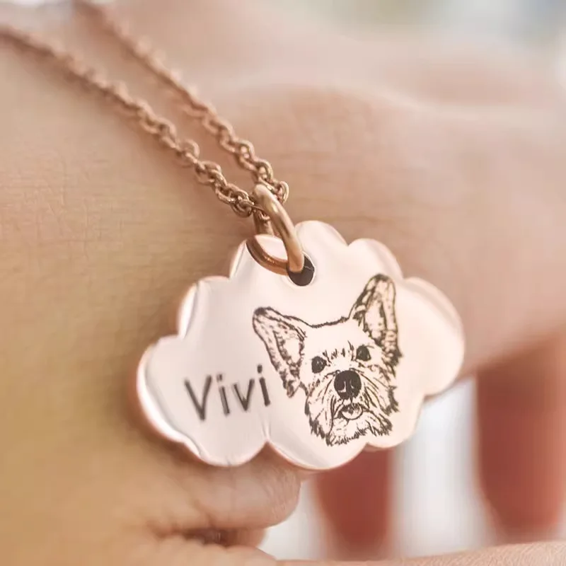

Hot Sale 925 Silver Cloud Pendant Necklace Engraved Pet Photo Name Versatile Commemorative