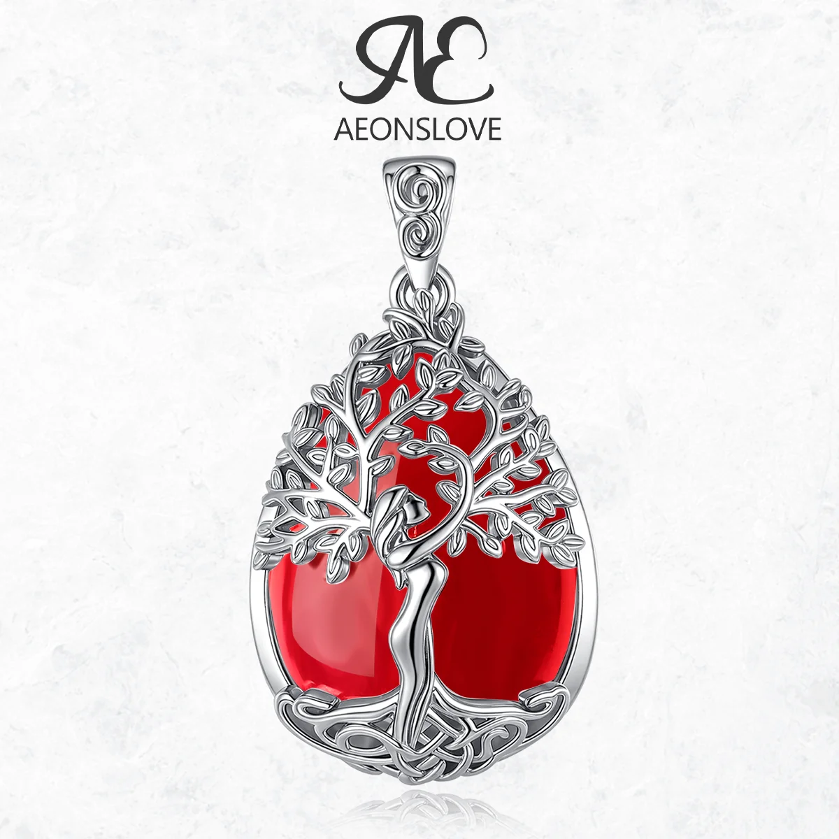 

AEONSLOVE Tree of Life Necklace for Women Yggdrasil Water Drop Red Chalcedony Pendant Energy Healing Jewelry Spiritual Gifts