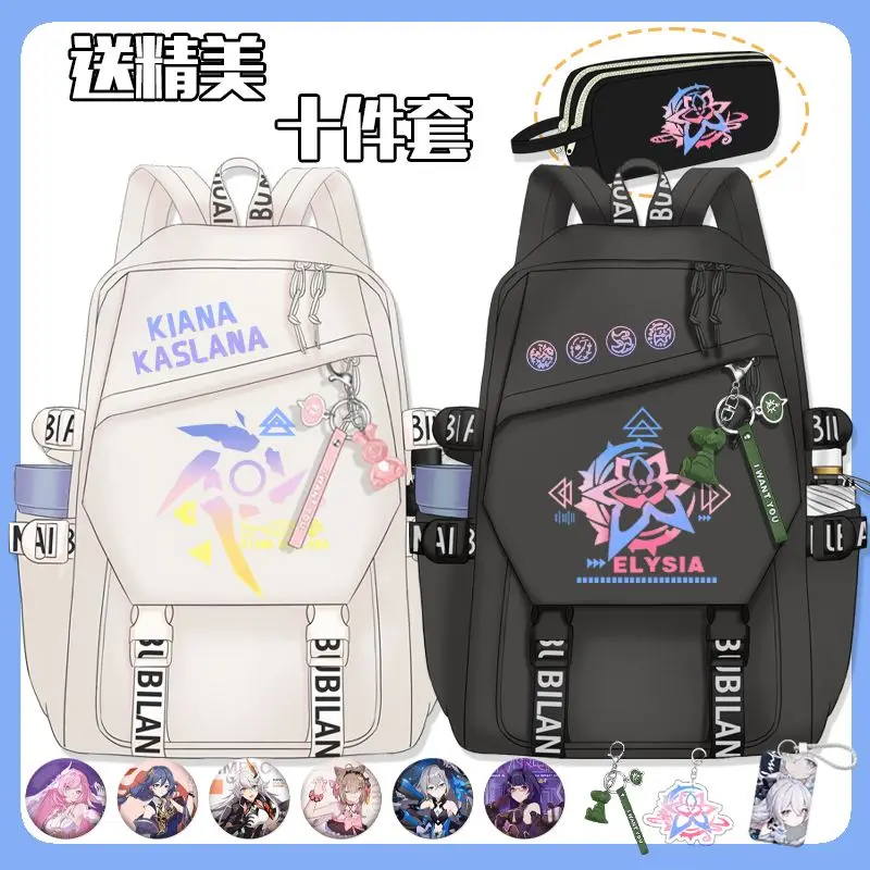 

Anime Game Honkai Impact 3rd Elysia Bronya Herrscher of Thunder Pardofelis Kiana Kaslana Unisex Casual Fashion School Bag Mobius