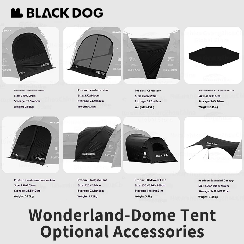 

Naturehike BLACKDOG Wonderland-купольная палатка, дополнительные аксессуары, сетчатая дверная занавеска, хвостовая палатка, соединитель для навеса, напольная ткань, сращиваемая