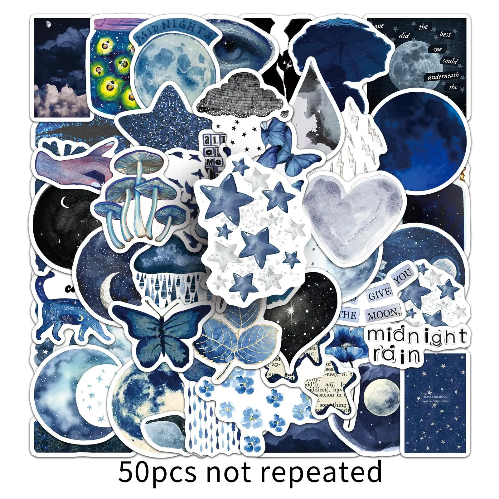 10/30/50 Pezzi Adesivi Graffiti Blu Stile Ins con Pianeti dell'Universo, Decorazione Creativa per Custodie Telefoni, Laptop, Valigie, Decalcomanie Impermeabili