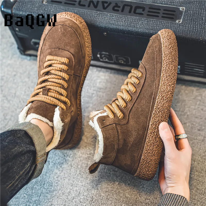 Autumn Winter Fashion Men's High-top Skate Shoes Luxury Furry Warm Designer Sneakers Classic Comfortable Outdoor Sport Student