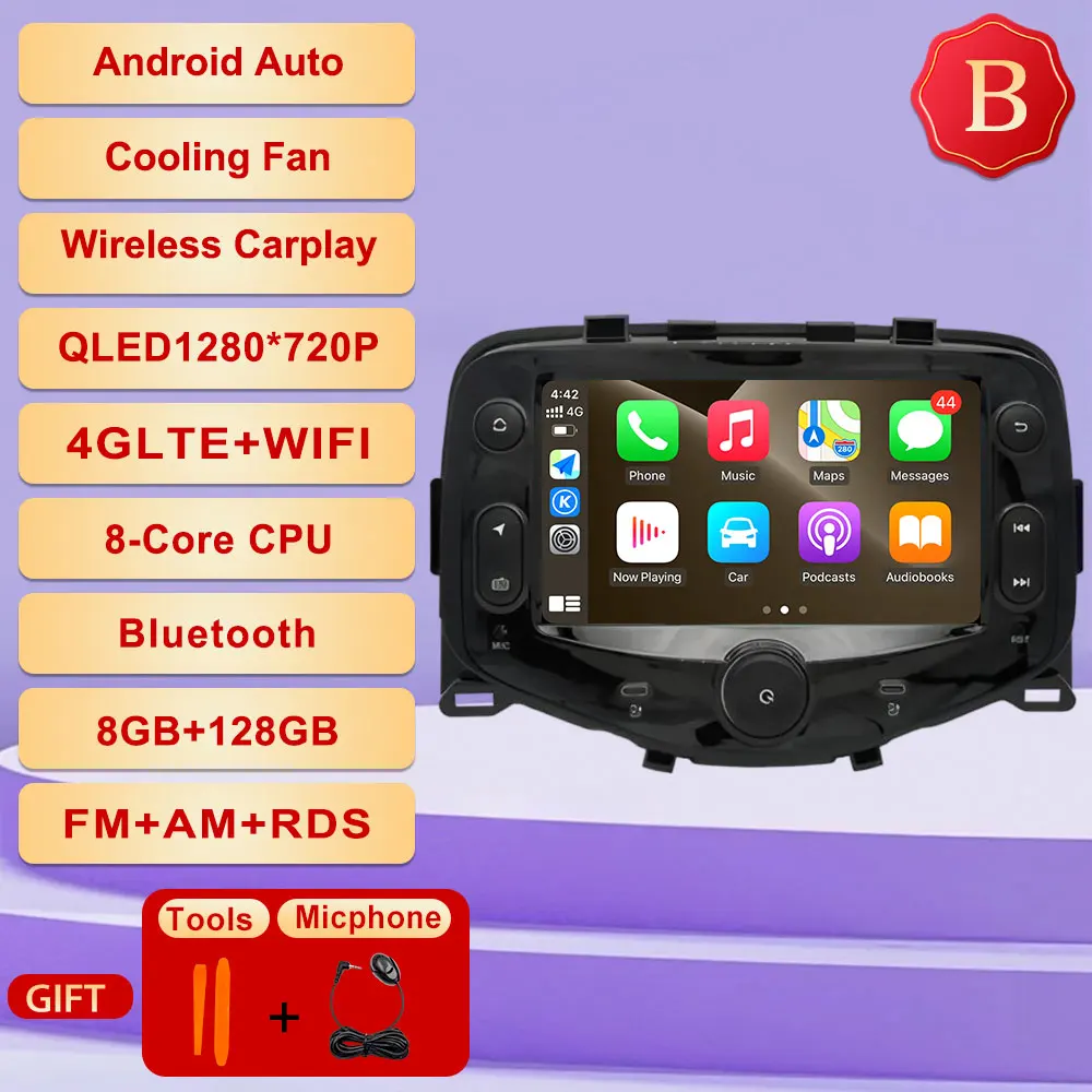 Android 15 Voor Toyota Aygo Peugeot 108 Citroen C1 2014-2021 Autoradio Multimedia Gps-navigatie Carplay Auto speler Bluetooth