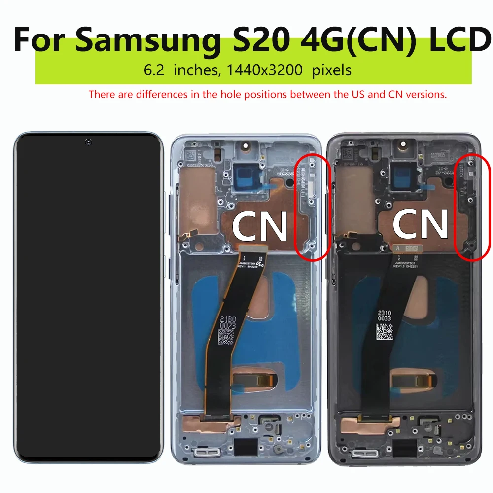 Super AMOLED Screen S20 LCD Display For Samsung Galaxy S20 4G G980 G980F Display Touch Screen Digitizer Assembly With Frame S20