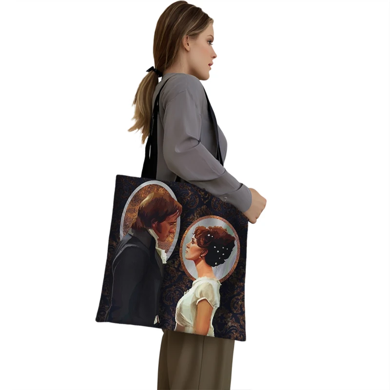 Pride and Prejudice Print Tote Bags Darcy Hand Flex Scene Women Handbag Jane Austen Shoulder Bag Ladies Reuseable Shopping Bags