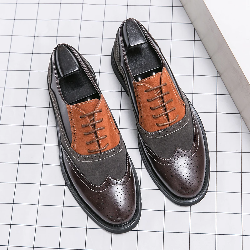 

Brogue Business Shoes Men's Oxford Shoes Leather Brand High Quality Wedding Shoes Soft Sole Pointed Toe