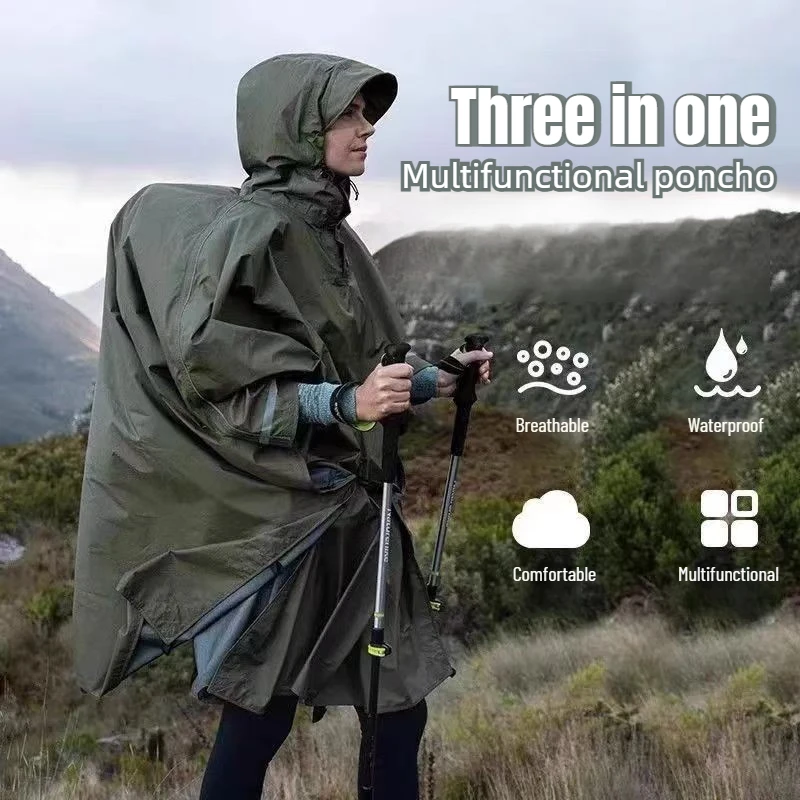 Capa de Chuva Militar para Exterior com Capuz, Poncho Impermeável para Motocicleta, Capa de Chuva para Camping, Hiking e Viagens