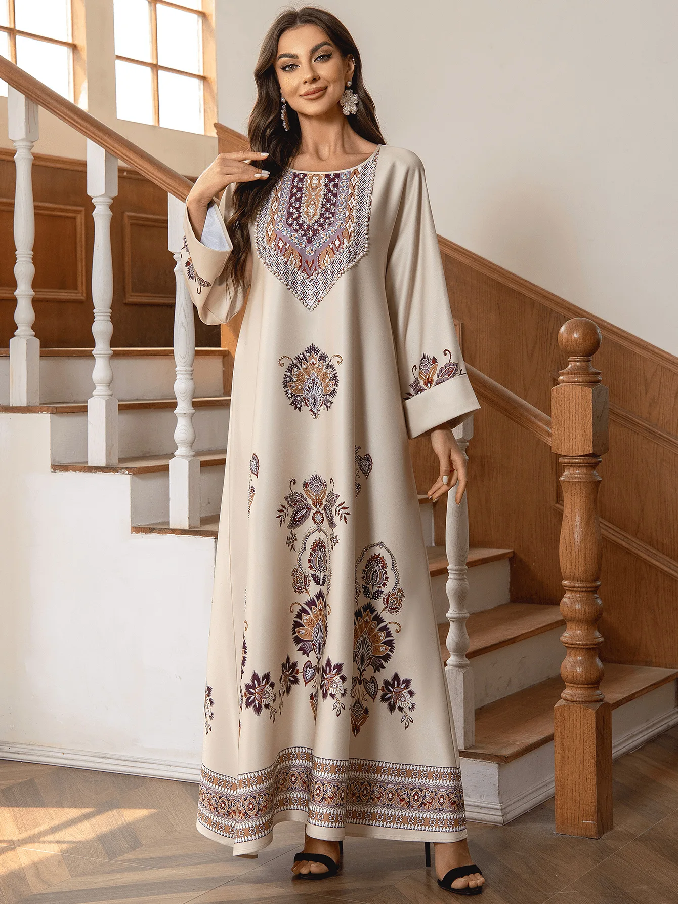 

Eid Muslim Dress for Women Print Diamond Abaya Abayas Arab Dubai Jalabiya Party Dresses Kaftan Vestidos Largos Long Robe 2024