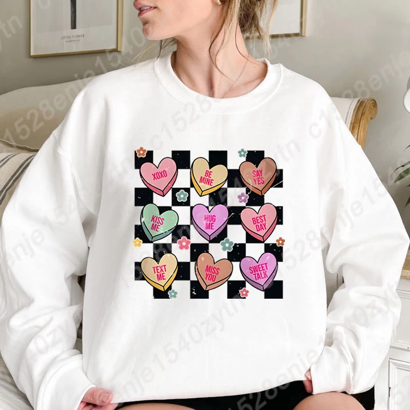 

Valentine's Day Heart Hug Me Miss You Print Hoodless Sweatshirts Women Creative Personalized Sweatshirts Autumn Winter Pullovers