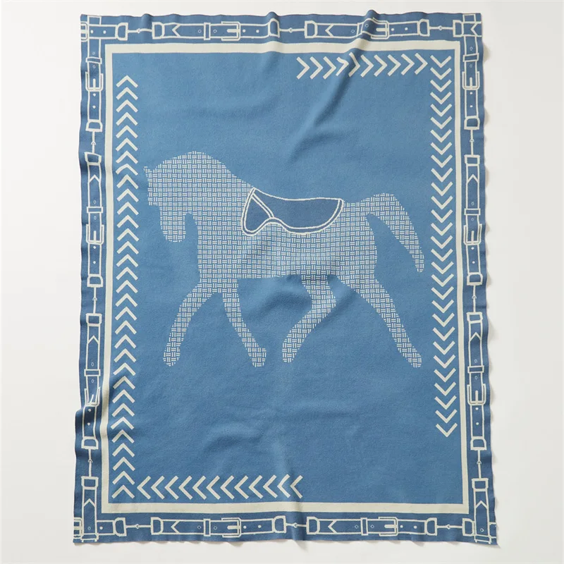 Soft Horse Knitted Blanket Gray Bedspread Modern Orange Decorative For Sofa Throw Warm Living Room Bedding Home Decorations