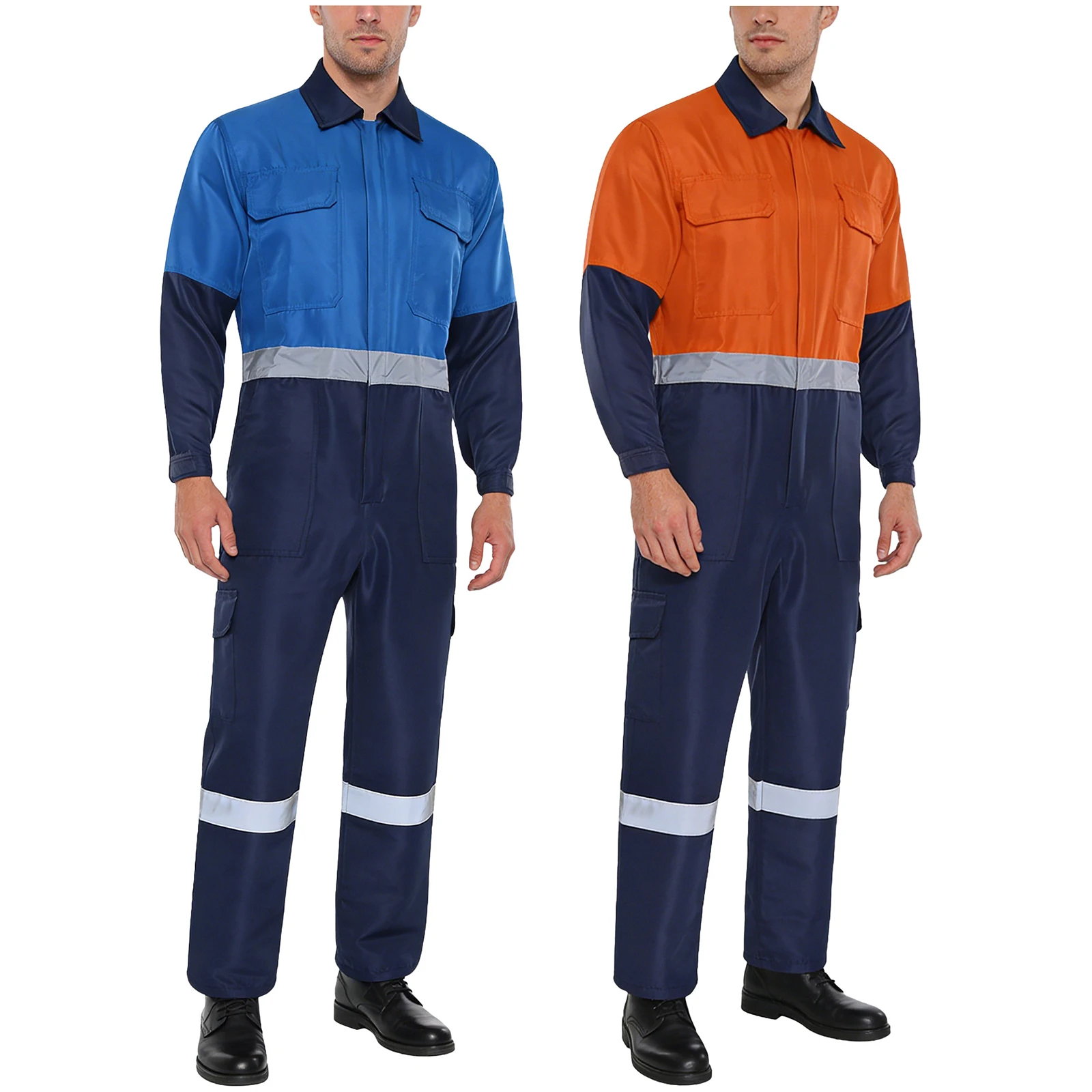 أفرول رجالي احترافي متعدد الجيوب بتصميم عاكس للضوء وسحاب أمامي، بدلة عمل كاملة للملابس الصناعية
