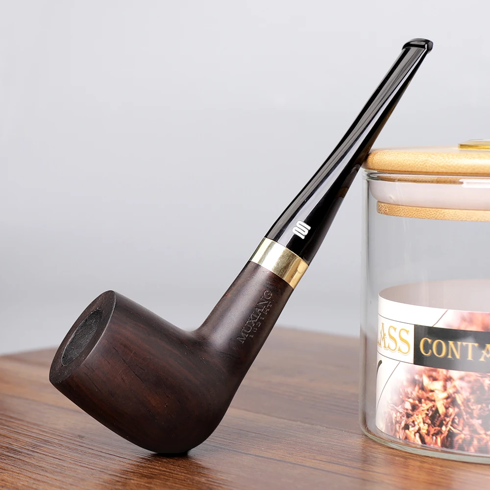 JIBILL classic straight handle billiard pipe sandalwood tobacco pipe set metal decorative ring 9mm pipe channel with clean set