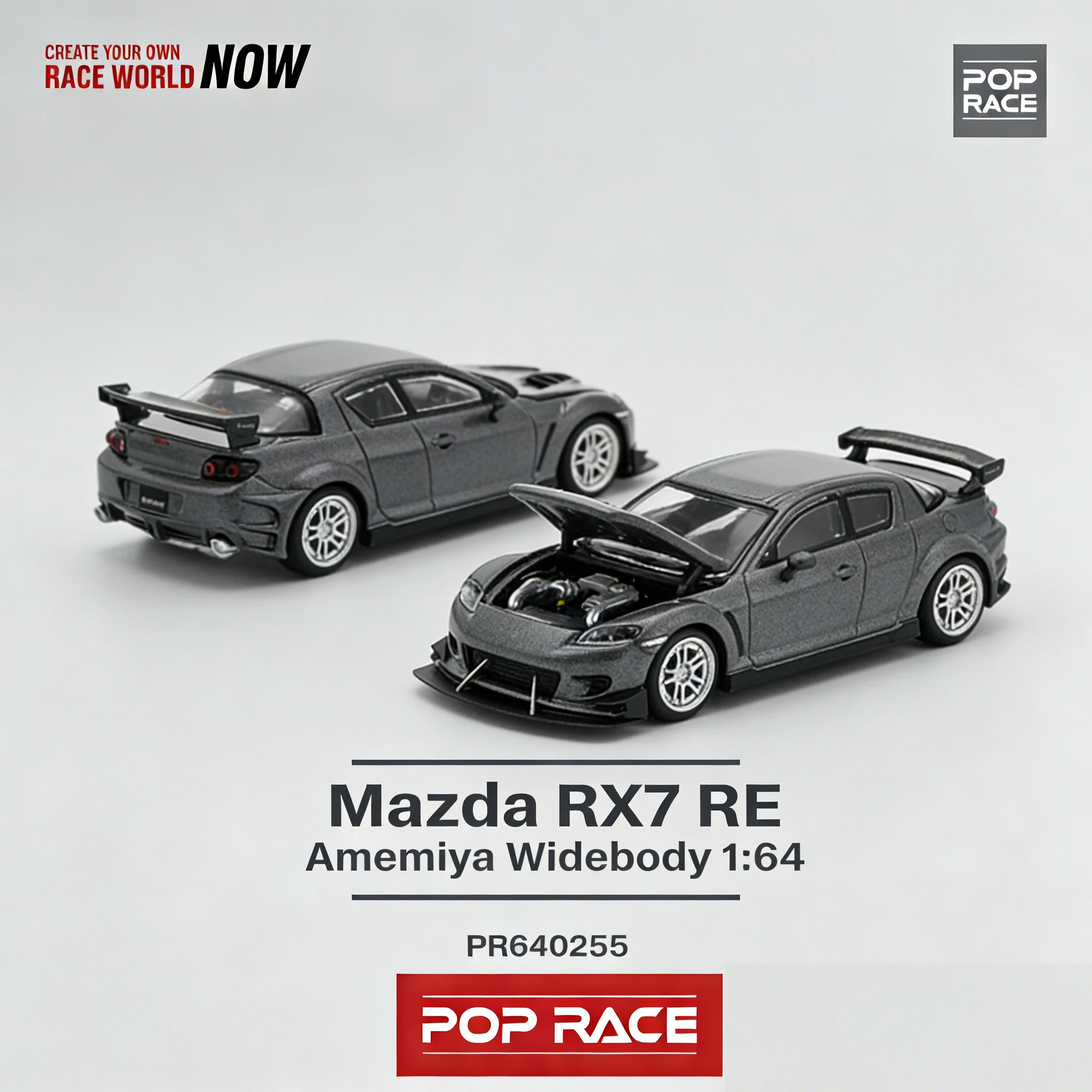 

Готов к отправке: POP RACE в наличии PR640255, масштаб 1:64, модель автомобиля Mazda RX7 RE Amemiya Widebody Gun Metal (JDM Rotary Tuner) из литого металла