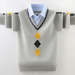 Children's Sweater Spring Autumn Boys Knit Cardigan 2024 New Boby Cotton Coat Fashion Shirt Collar Splice Kids Tops Teen Clothes