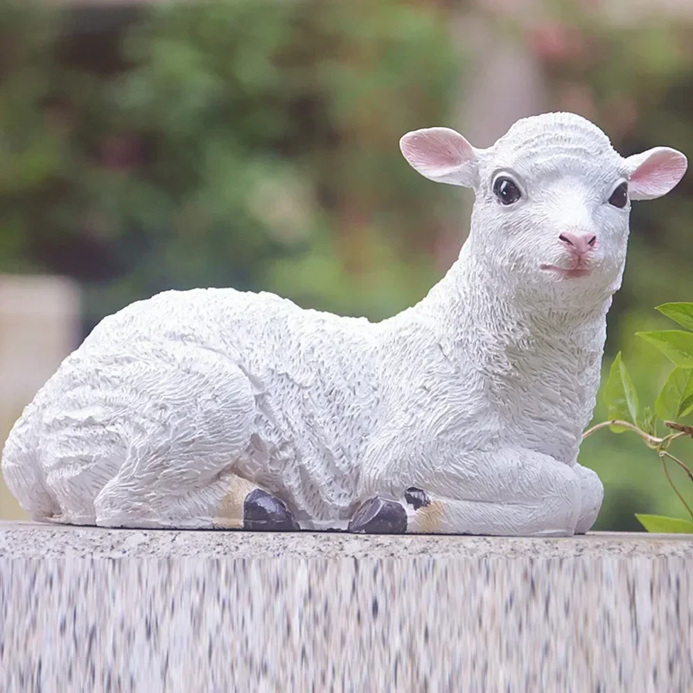 

Sheep ornaments goat lamb resin garden ornaments small prone position Garden Supplies