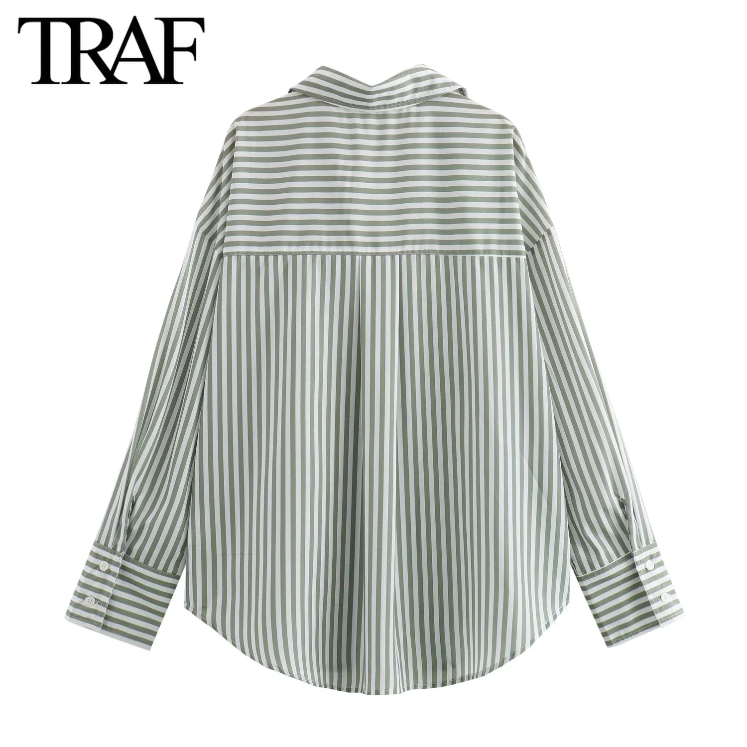 TRAF Women Fashion New Stripe Basic Poplin Long Sleeve Single-breasted Lapel Blouse Street Clothing Shirt Chic Ladies Top