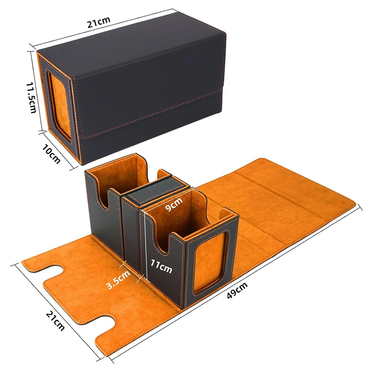 B74A Card Storage Box for 200+ Cards,3-In-1 Card Deck Case, Card Organizer with 4 Dividers Orange