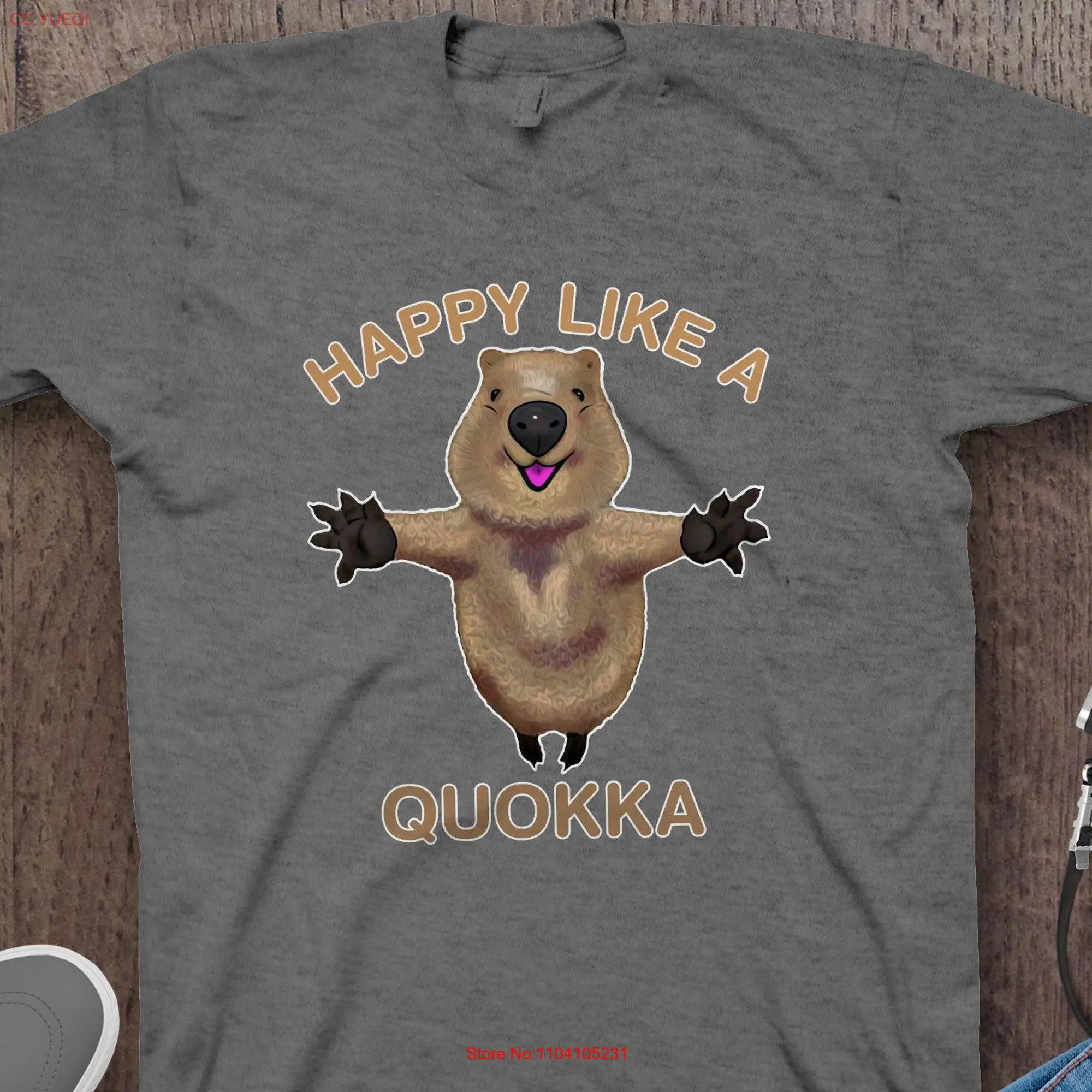 Happy Like A Quokka T Shirt Cute Smile Soft Cotton Australian Animal Lover  long or short sleeves