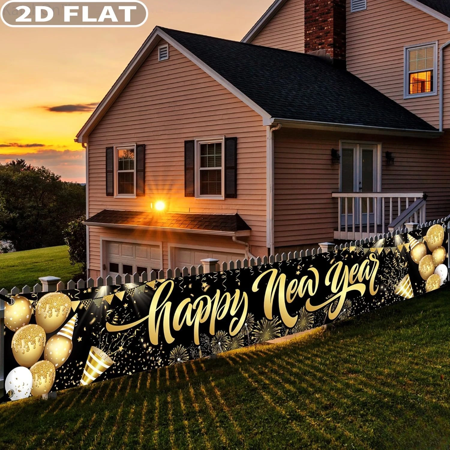 2D شقة 1 قطعة سنة جديدة سعيدة استوديو الدعائم البوليستر راية 2026-السنة الجديدة ساحة تسجيل للزينة NYE 2026 | ديكور السنة الجديدة #3