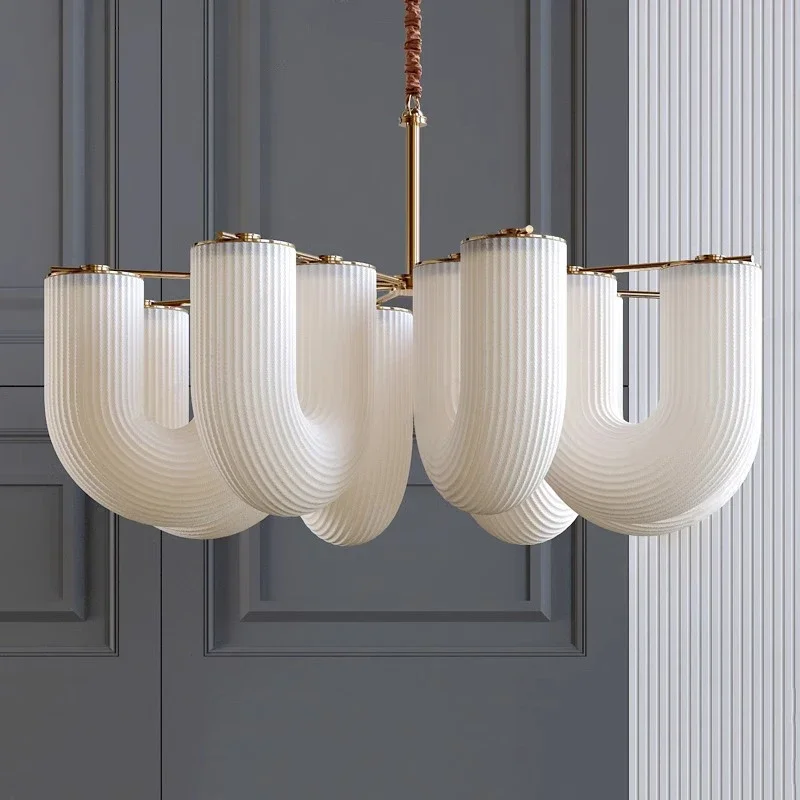 

Nordic Vintage Glass Pendant Light Luxury U Shaped Light Elegant French Light for Dining Room Home Decor Indoor Kitchen Lighting