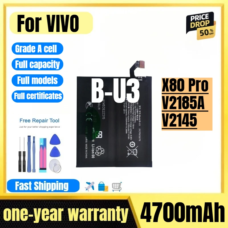 

B-U3 for VIVO X80 Pro/V2185A /V2145 Phone Battery 0 Cycle High Quality High Capacity Replacement Bateria Grade A Cell with Tools