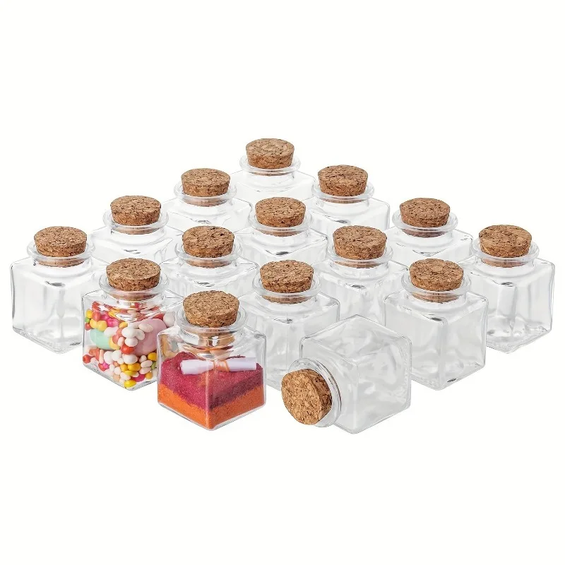 

10/20 шт. 50 мл квадратная стеклянная банка с пробками и крышкой, мини-стеклянные банки для хранения специй, конфет для свадебного декора, сувениры для вечеринок, поделки своими руками