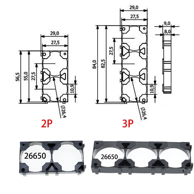 4 pcs 26650 lithium battery holder 26650Lifepo4 battery splicing holder combination bracket 2P 3P aperture 26.4mm