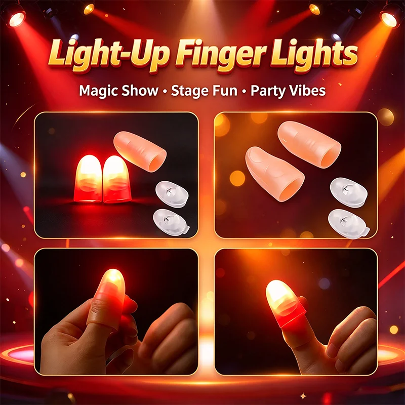 Light-Up Finger Lights Magic Trick Props LED Glow Fake Thumb Tips for Halloween Christmas Party Magic Trick Props Novelty Toys