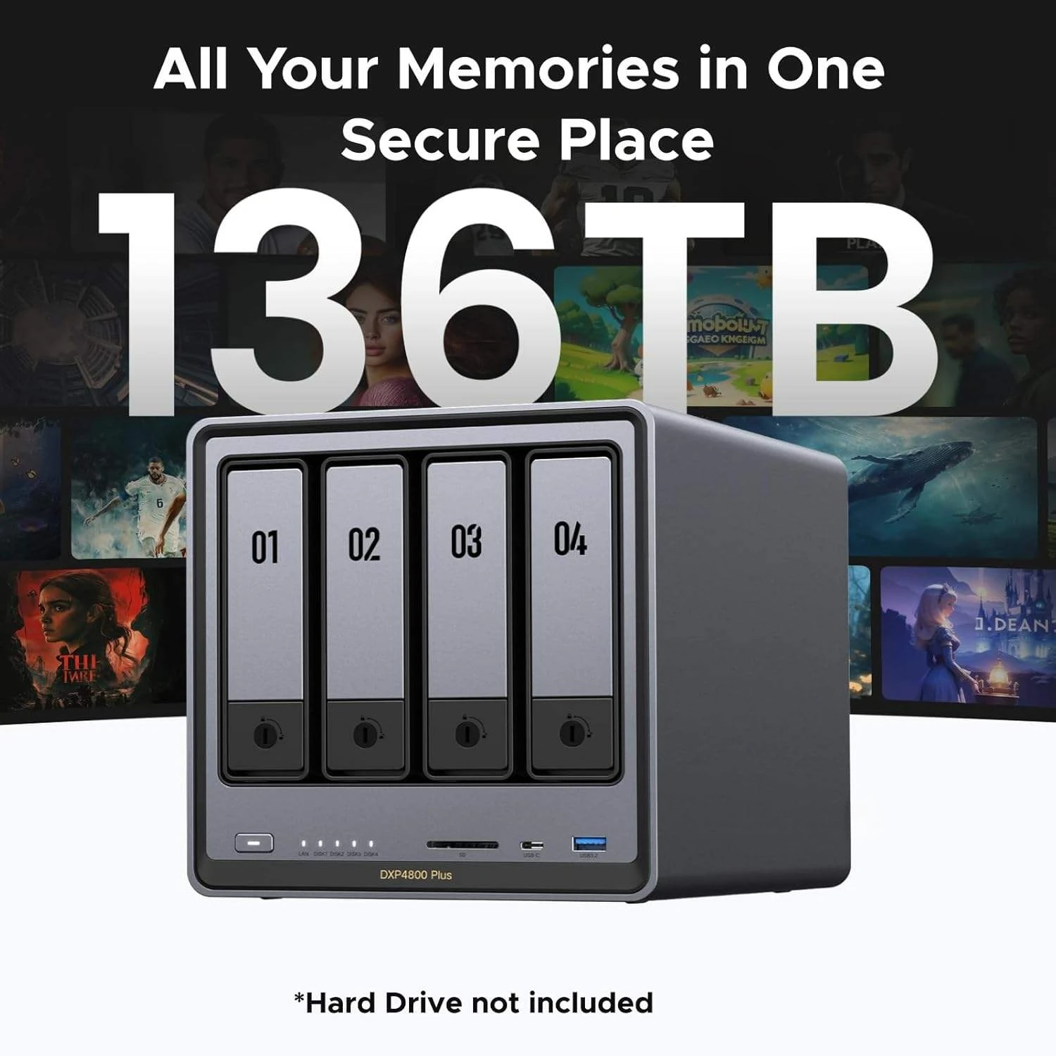 NASync DXP4800 Plus 4-Bay NAS  Gold 8505 16GB DDR5 10GbE/2.5GbE Dual M.2 NVMe 4K Multimedia Network Storage