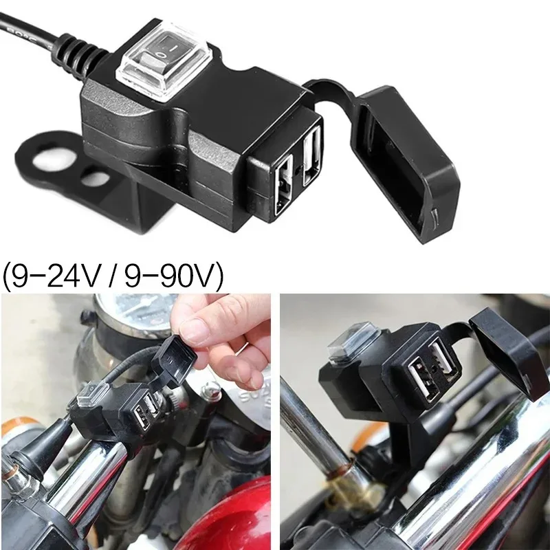 

STONEGO 1Set(9-24V / 9-90V) Dual USB PortWaterproof Motorbike Motorcycle Handlebar Charger Adapter Power Supply Socket for Phon