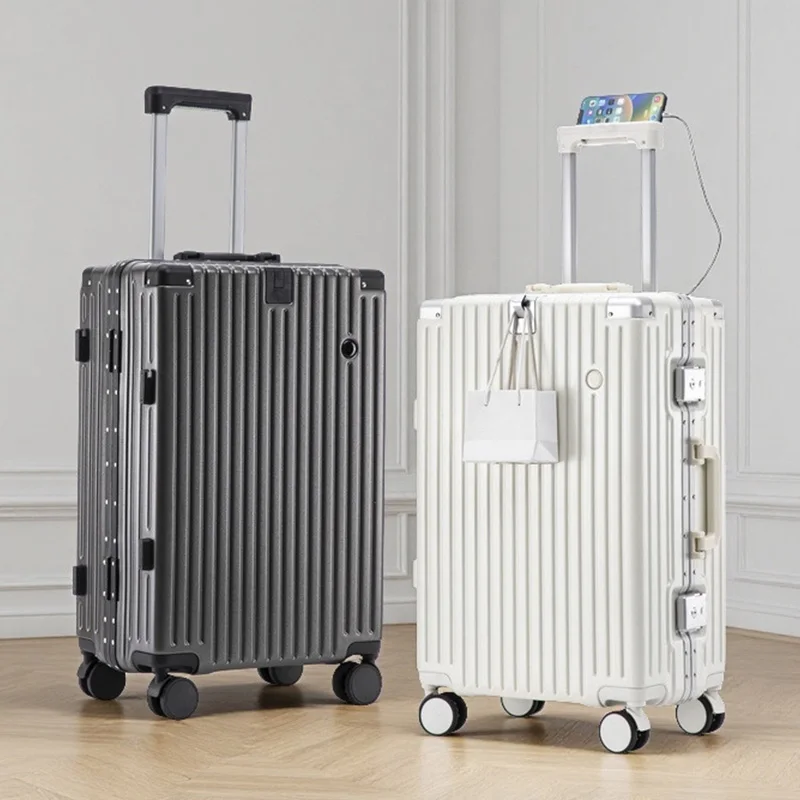 20/24/26 inch ABS reiskoffer Multifunctionele aluminium framebagage met intrekbare bekerhouder en voorhaak voor reis