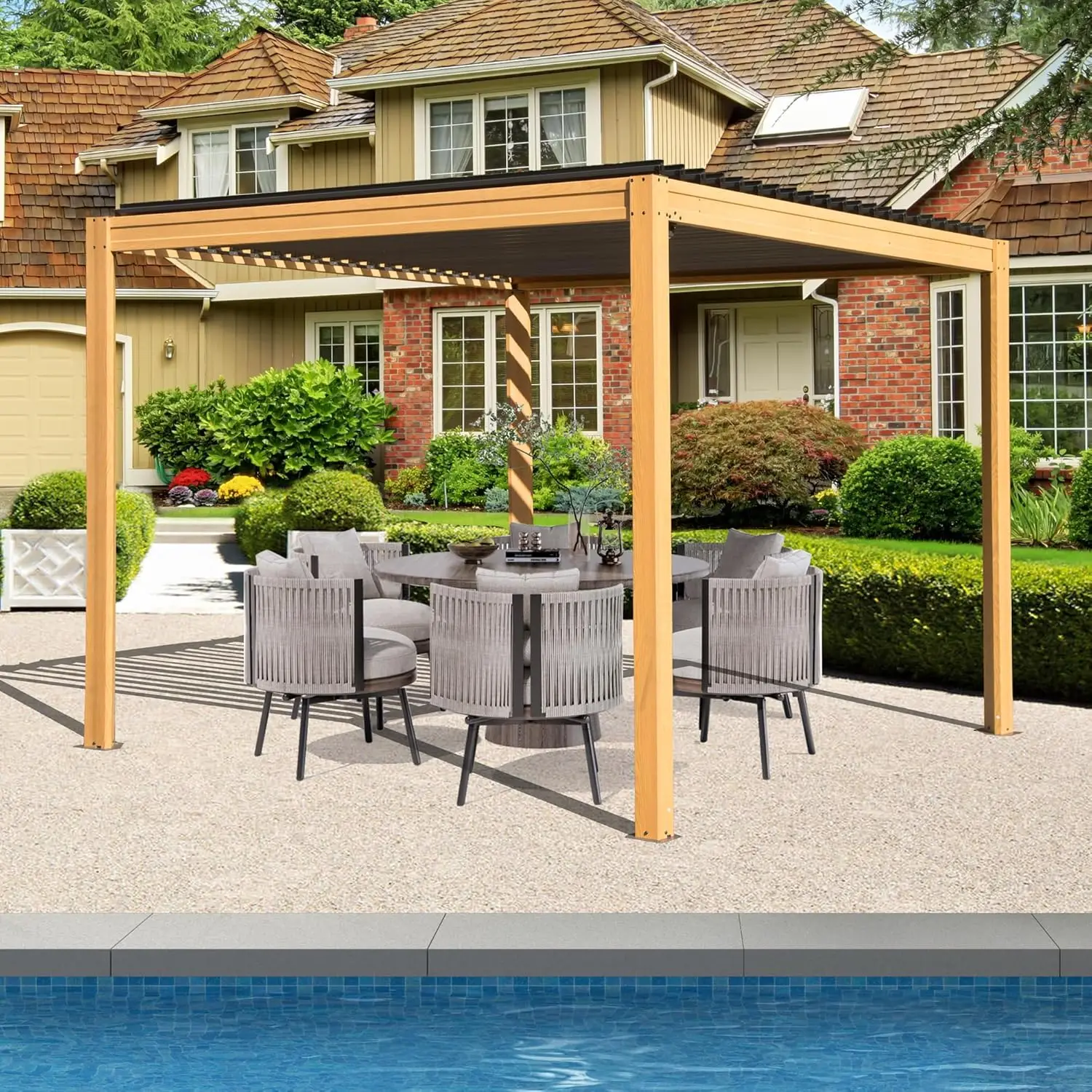 

Жалюзированная пергола 10 x 10 футов, уличная алюминиевая беседка с регулируемой крышей из оцинкованной стали и эффективной дренажной системой