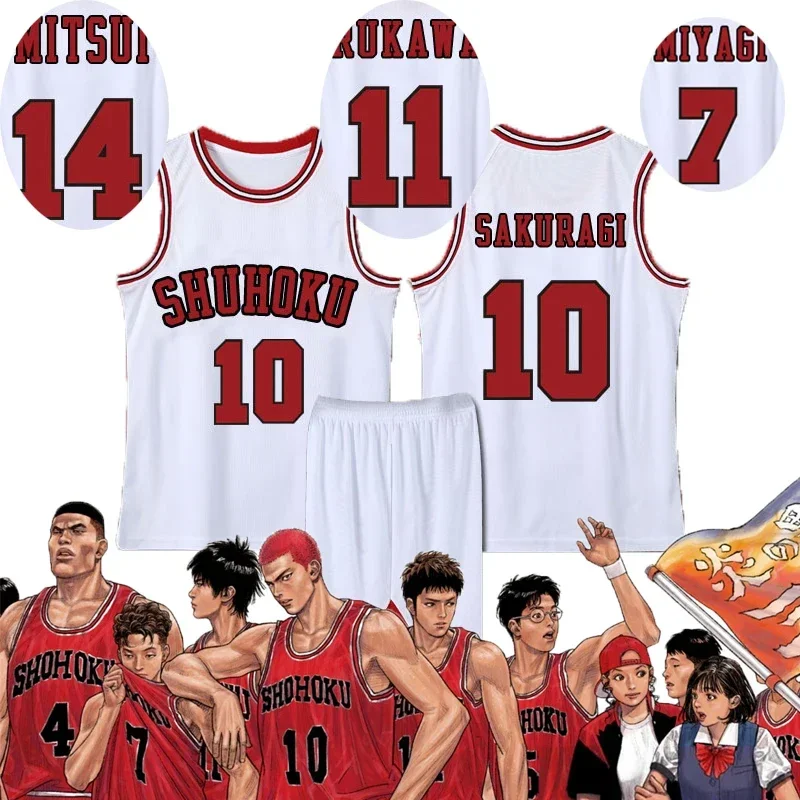 Anime Slam Dunk Sakuragi Hanamichi Jersey Kaede Rukawa Cosplay White Costume Shohoku School Basketball Team Sportswe MN7