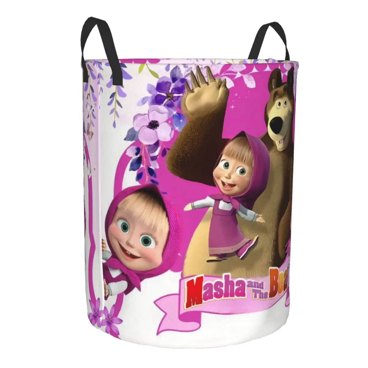 Custom Russia Cartoon M-Masha And The B-Bears Anime TV Laundry Hamper Large Clothes Storage Basket Toy Bin Organizer for Kids