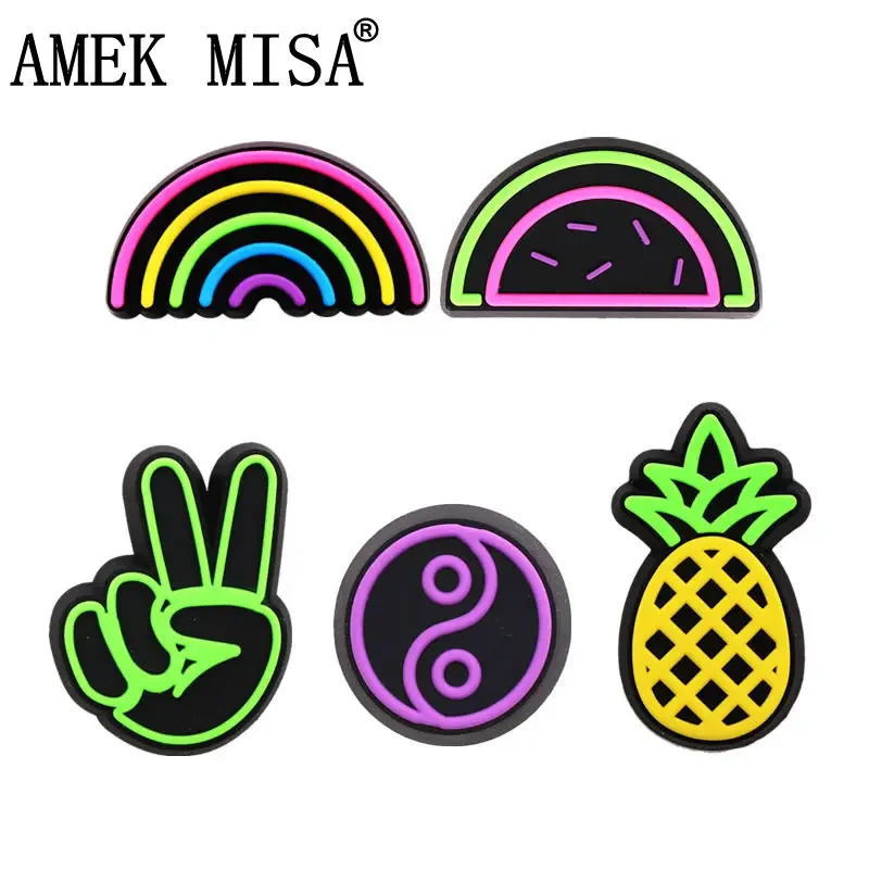 1 Pcs Original Neon Style Shoe Charms Accessories Colorful Rainbow Watermelon Pineapple Tai Chi Shaped Sandal Buckle Decorations