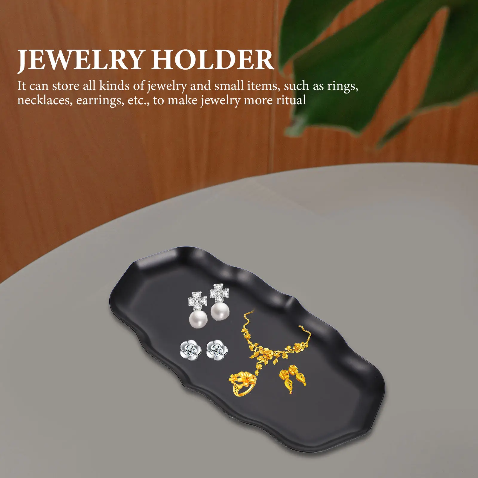 

2Pcs Stainless Steel Jewelry Tray Metal Ring Dish Desktop Organizer Decorative Trinket Storage Plate for Rings Earrings