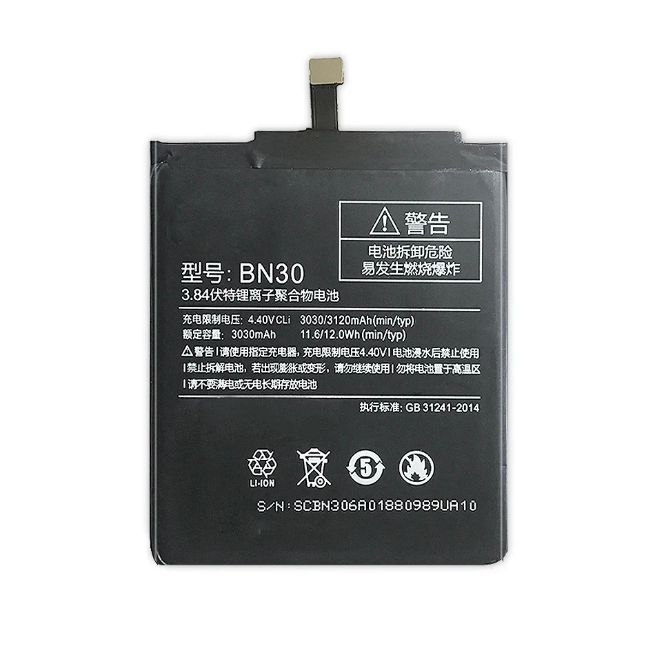 BN30 Replacement Phone Battery For Xiaomi Redmi 4A 3120Mah Long Cycle-Life Bateria