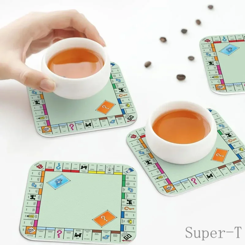 Board Game Board- Monopoly Coasters Kitchen Placemats Non-slip Insulation Cup Coffee Mats For Decor Home Tableware Pads Set of 4