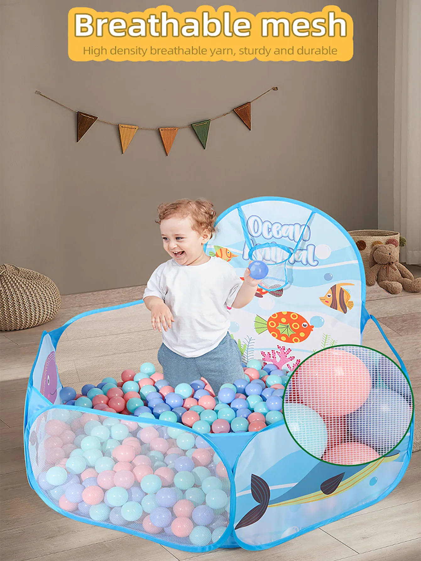 5 أنماط من حظائر الكرات للأطفال قابلة للطي مع حلقة كرة سلة، قابلة للتنفس للاستخدام الداخلي والخارجي للأطفال الصغار