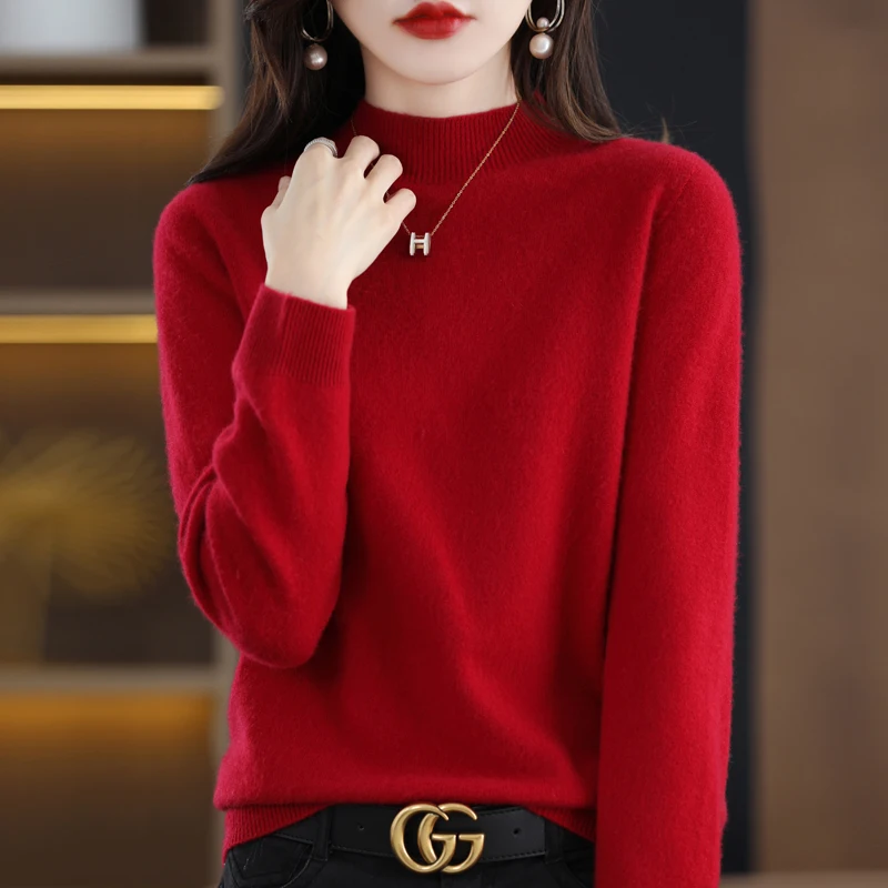 

Seamlessly Spliced First-Line Ready-To-Wear 100% Wool Knitted Bottoming Shirt, Women's Half-Turtleneck Pullover Sweater