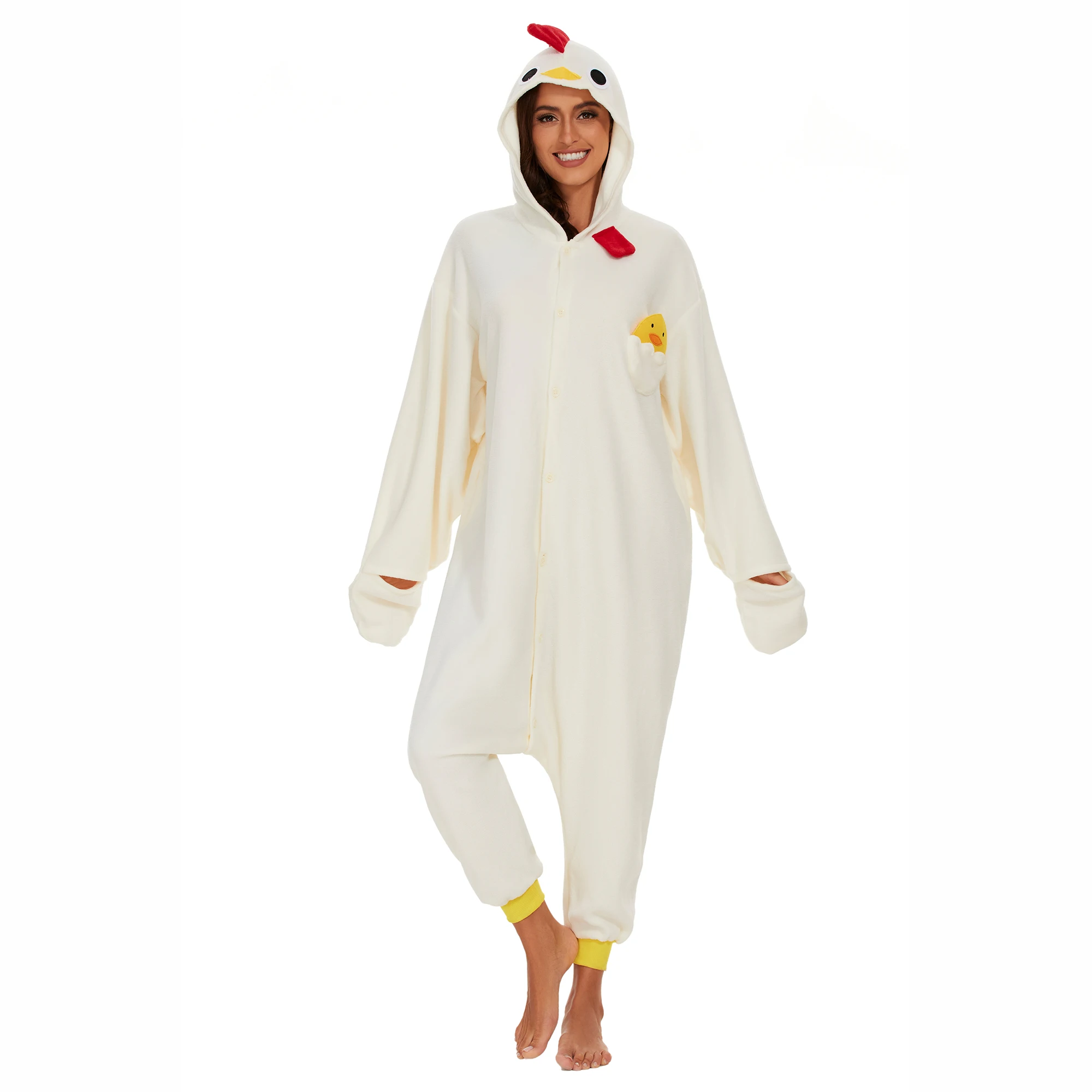 CANASOUR White Chicken Onesie One Piece Pajamas For Adult Women Winter Soft Sleepwear Halloween Christmas Cosplay Costume