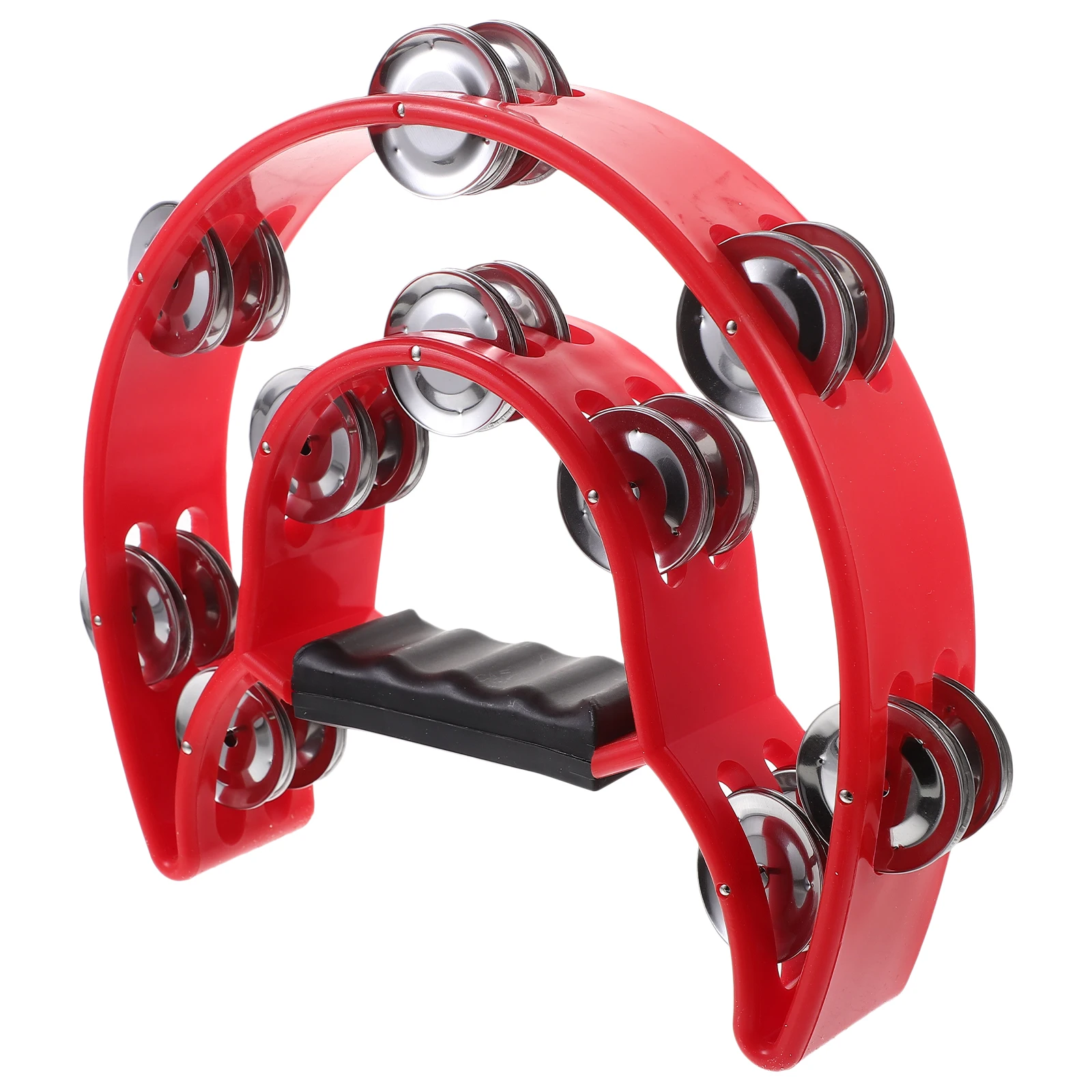 10 Sets Hand Tambourine Jingle Double Row Metal Moon Shaker Rubber Handle Crisp Sound Music Concert Party Instruments